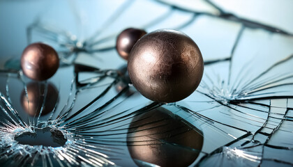 Iron ball, sphere, glass, ice, crack, impact, penetration, ragged, bullet, design