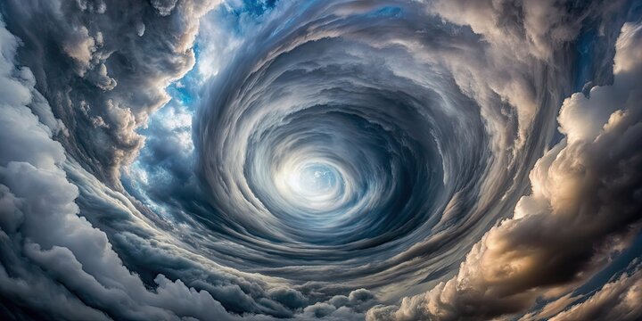 View from inside a swirling tornado looking up at the sky, tornado, storm, weather, chaos, dramatic, vortex, funnel