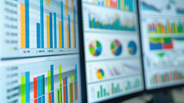 close-up of a financial analyst's desktop with multiple spreadsheets open showing complex data analysis