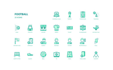 football soccer sport game competition filled line icon set