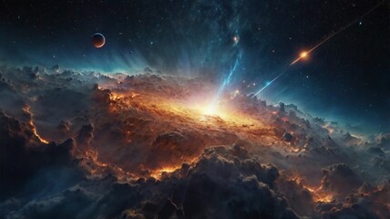 Fototapeta premium Planet scorching on fire maybe because of asteroid that crash through it. Astronomy wallpaper background 