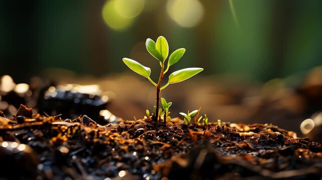 Young sapling growing in sunlight