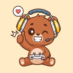  Cute Bear Gaming Cartoon Vector Icon Illustration