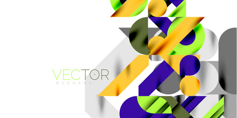 Colorful simple dynamic geometric forms circles lines and round shapes. Mosaic techno art concept. Vector Illustration For Wallpaper, Banner, Background, Card, Book Illustration, landing page