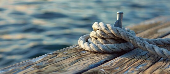 Close-up of Nautical Rope on Wooden Dock