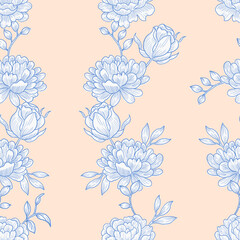 Hand Drawn Blue Rose Flower Seamless Pattern
