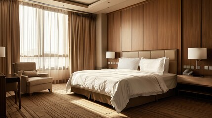 Sophisticated hotel room, blank area photo