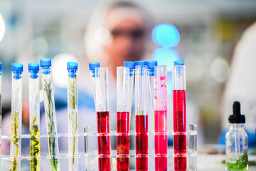 scientific tubes containing rare chemicals and exotic plant samples are used to extract substances for developing advanced medicines. scientist meticulously prepares for groundbreaking experiment.