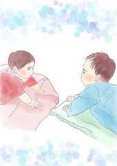 見つめ合う2人の赤ちゃん