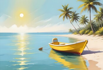 A small yellow boat in the ocean, 