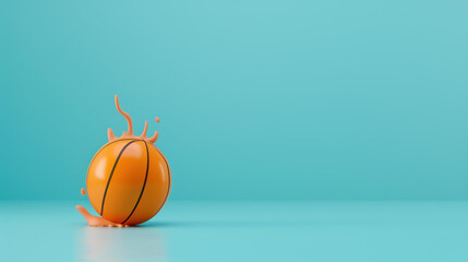 Dynamic basketball bursting with fire and water, showcasing energy and power in sports against a striking blue backdrop.