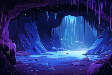Bioluminescent cavern with a glowing river flowing through it