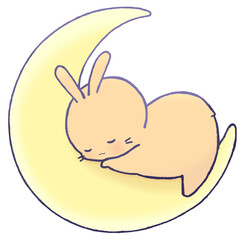 Rabbit sleeping on the crescent moon(yellow)