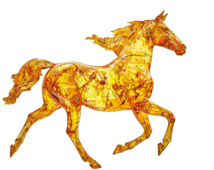 Naklejka premium A golden horse with a glossy texture, full body on a transparent background.