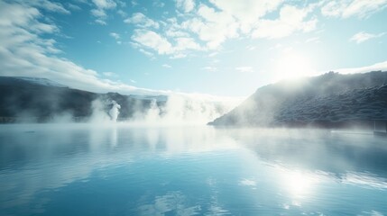 Obraz premium Serene Icelandic Lagoon with Misty Mountains