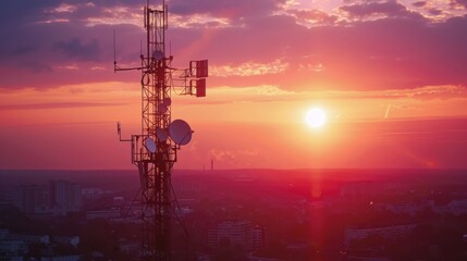 Telecommunication Tower at Sunset