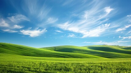 Rolling Green Hills Under a Blue Sky