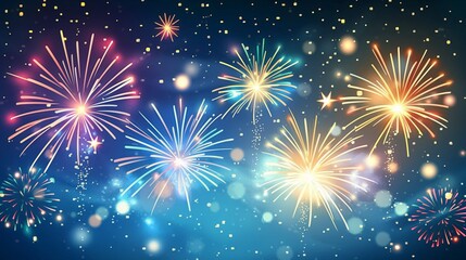 Fototapeta premium A summer night sky lights up with vibrant fireworks, creating a magical festive atmosphere.