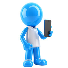 Fototapeta premium 3D icon - human with Smartphone icon, on isolated transparent background