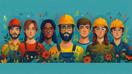 Professionals Unite: Illustration of Workers from Different Fields Celebrating Labor Day