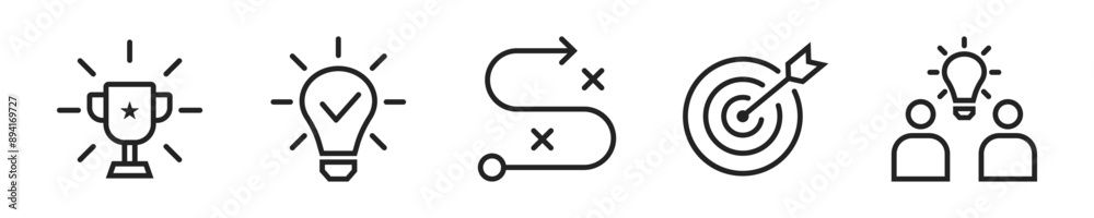 Poster startup business icon set. set of 5 outline icons related to startup. linear icon collection. startu