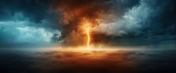 Dark castle with thunder and lightning, copy space, beautiful lighting