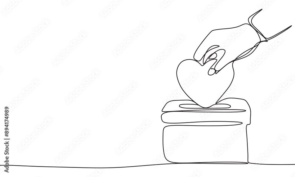 Wall mural Heart in box one line continuous. Heart in hand line art. Hand drawn vector art.