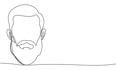 Face with beard one line continuous. Face with beard line art. Hand drawn vector art.