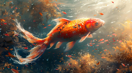 Golden Koi Fish in Underwater Paradise
