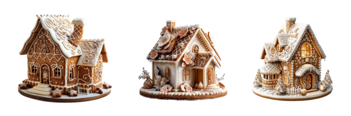 Collection of Gingerbread house isolated on transparent background. Generated Ai