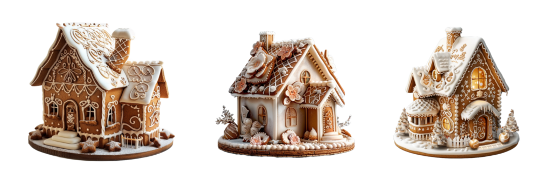 Collection of Gingerbread house isolated on transparent background. Generated Ai - Powered by Adobe