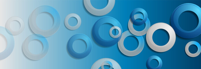 Blue and grey rings abstract tech geometric background. Vector graphic banner design
