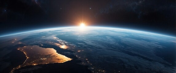 A breathtaking view of Earth from space at sunrise, ideal for themes of exploration, nature, and the beauty of our planet
