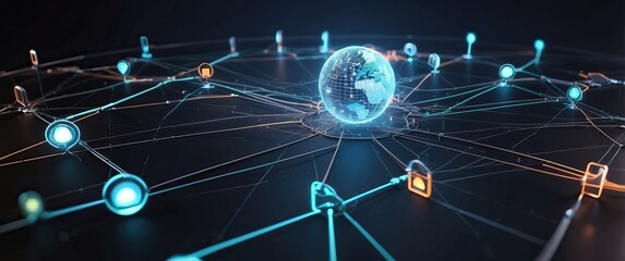 A futuristic digital representation of a networked globe, symbolizing global connectivity and technological advancement