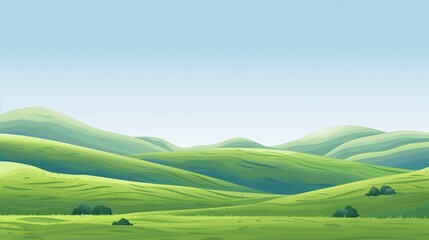 Fototapeta premium A tranquil summer scene with green hills, a blue sky, and warm sun perfect for relaxation.