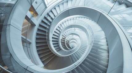 Fototapeta premium Spiral staircase inside a modern cylindrical building with glass floors