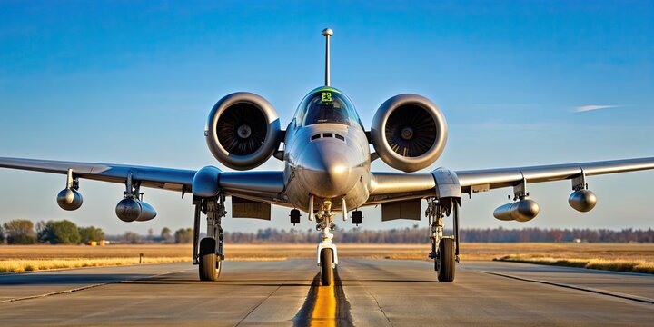 Close-up shot of an A-10 Warthog military aircraft on the runway, combat, aircraft, military, air force, plane, war, attack