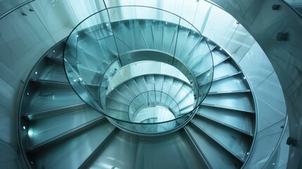 Fototapeta premium Spiral staircase inside a modern cylindrical building with glass floors