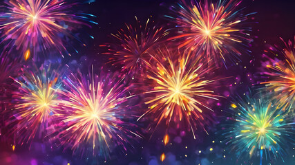 Fototapeta premium New Year fireworks background with vibrant colors