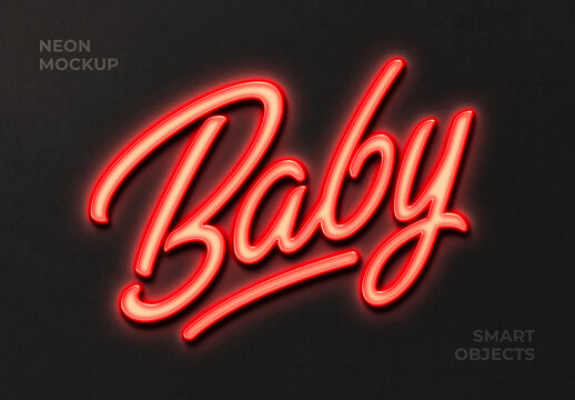 Red Neon Sign Mockup