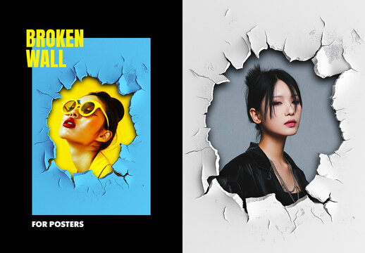 Broken Wall Poster Photo Effect Mockup