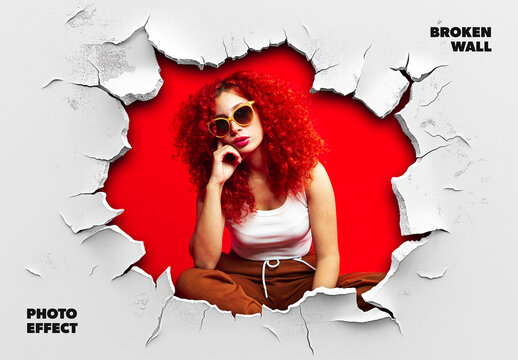 Broken Wall Photo Effect Mockup