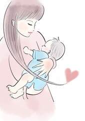 赤ちゃんを抱っこする母親