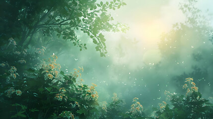 Obraz premium Enchanted Forest: Sunlit Mist and Flowers