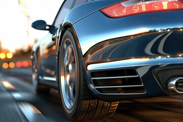 Close-up of a generic high-performance sports car in motion, showcasing its sleek design and speed.