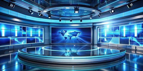 Futuristic TV show background with advanced technology for tech presentations or events, futuristic
