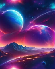 A serene fantasy glowing world with a stunning universe and lush trees, creating a perfect natural scene. Ideal for meditation and enhancing your state of mind. Generative AI.