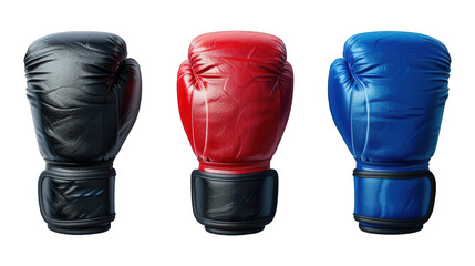 Collection Of Assorted Boxing Gloves Red Black And Blue For Boxing Ads And Marketing isolated on transparent background. Generative ai