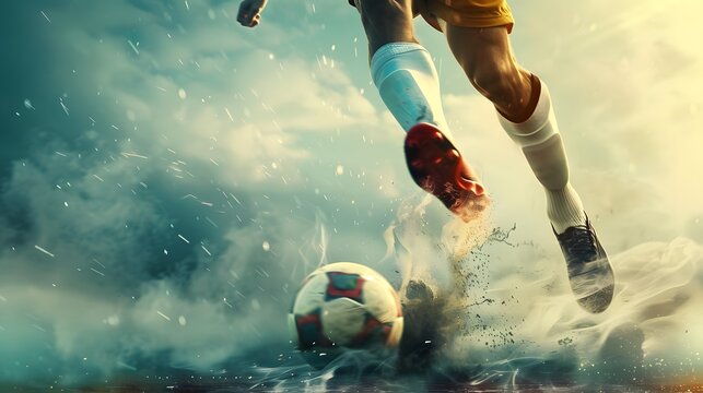 Soccer Kick: A dynamic soccer kick captured mid-strike, the player's leg extended and the ball in motion.
- Powered by Adobe