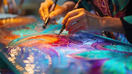 Obraz premium Close-Up of Artist Painting Vibrant and Colorful Artwork